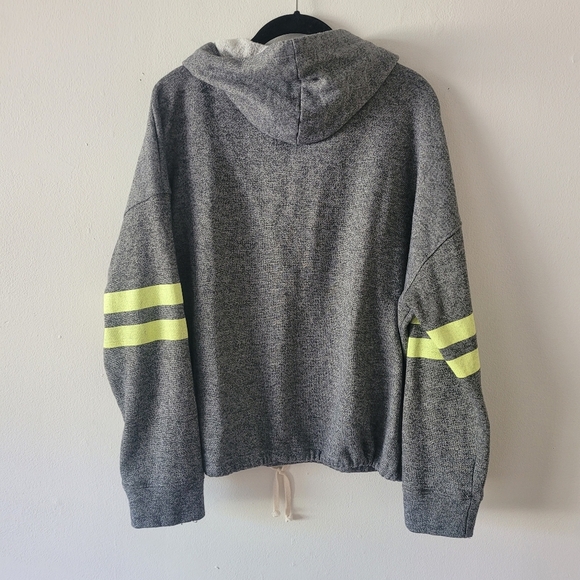 SUNDRY‎ Varsity Stripes Hoodie Sweatshirt Size 3 Drawstring Gray Yellow Hooded - Picture 4 of 7